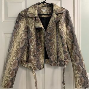 Faux Snakeprint Moto Jacket